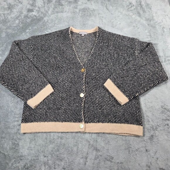 J Crew Cardigan Womens XL Navy Jacquard V Neck Wool Blend Preppy Lady Jacket - Picture 2 of 10